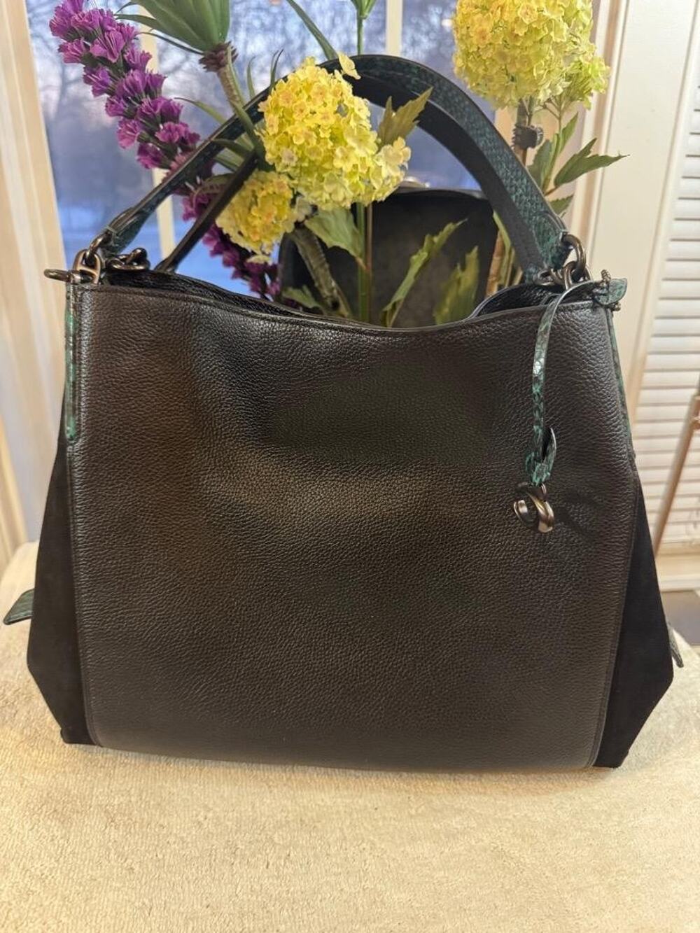 COACH Dalton 31 Colorblock Snakeskin Shoulder Bag Black Pine - 89076 (3000